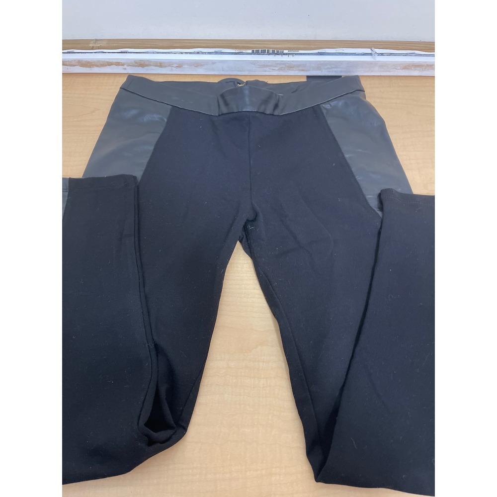 Finn & Clover Womens Black Faux Leather Panel Leggings Back Zip Size L